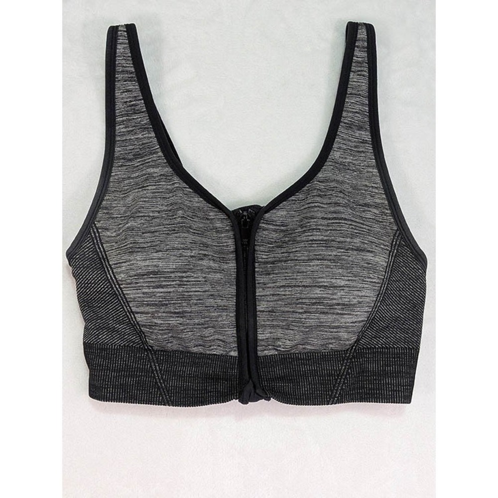 All In Motion Sports Bra Front Zip Womens XL Space-Dye Athleisure Sporty Chic